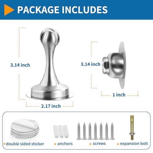 Gudui Magnetic Door Stop, No Drilling Door Stopper Magnetic Door Catch Holder Stainless Steel Brushed Nickel Doorstops with Double-Sided Adhesive Tape, Silver, 2 Pack - Image 2