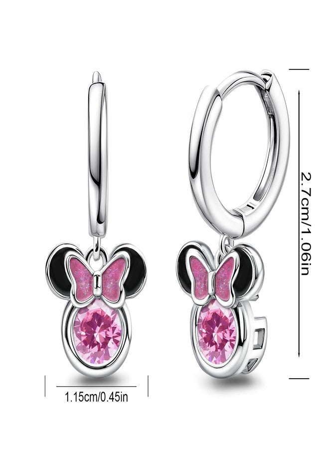 Generic Hoop Earrings for Girls Cute - Sterling Silver Huggie Earrings with Pink Cubic Zirconia Dangle Hypoallergenic Mouse Earrings Hoops for Women Teens Jewelry Gifts - Image 2