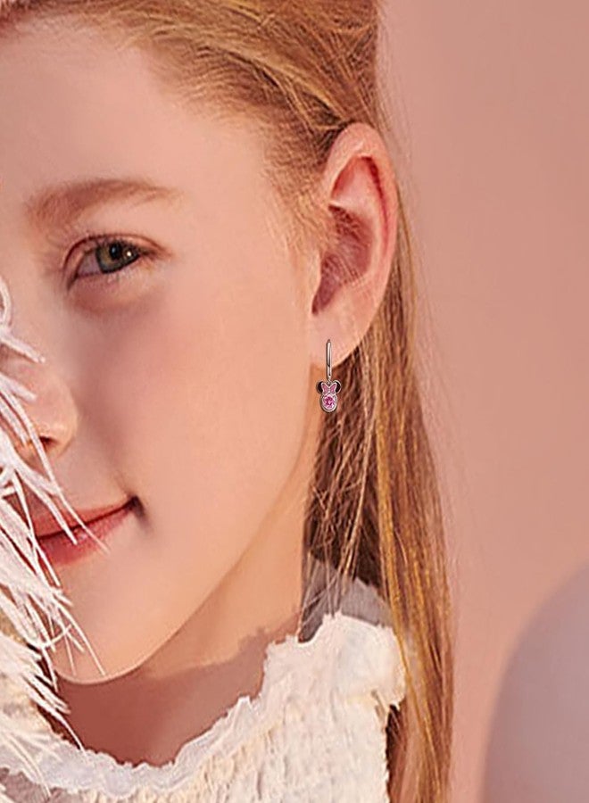Generic Hoop Earrings for Girls Cute - Sterling Silver Huggie Earrings with Pink Cubic Zirconia Dangle Hypoallergenic Mouse Earrings Hoops for Women Teens Jewelry Gifts - Image 4