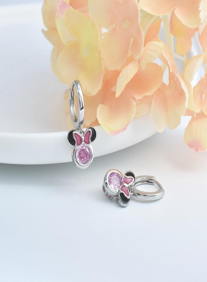 Generic Hoop Earrings for Girls Cute - Sterling Silver Huggie Earrings with Pink Cubic Zirconia Dangle Hypoallergenic Mouse Earrings Hoops for Women Teens Jewelry Gifts - Image 5