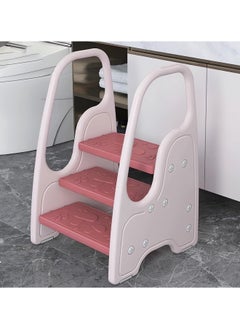CCOVERY Toddler Step Stool for Bathroom Sink,Adjustable 3 Step Stool for Kids,Kitchen Standing Tower,Children Learning Helper Stool with Safety Handles and Non-Slip Pads,Pink  - Image 1