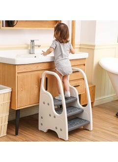 CCOVERY Toddler Step Stool for Bathroom Sink,Adjustable 3 Step Stool for Kids,Kitchen Standing Tower,Children Learning Helper Stool with Safety Handles and Non-Slip Pads,Pink  - Image 2