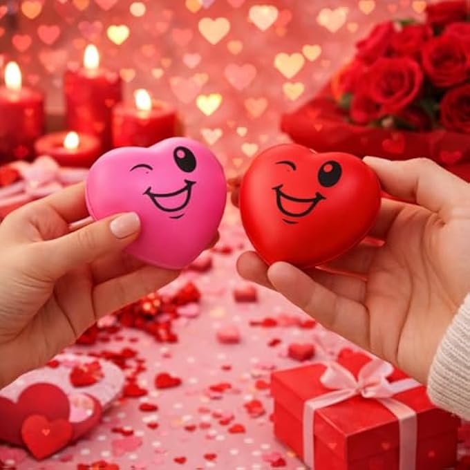 Halloscume 60 Pcs Valentine's Day Heart Stress Balls 1.6" Smile Shape Face Squeeze Balls Relief Foam Stress Balls Valentines Gifts Bulk for Party Favors Kids Adults School Carnival Reward, 3 Colors - Image 3