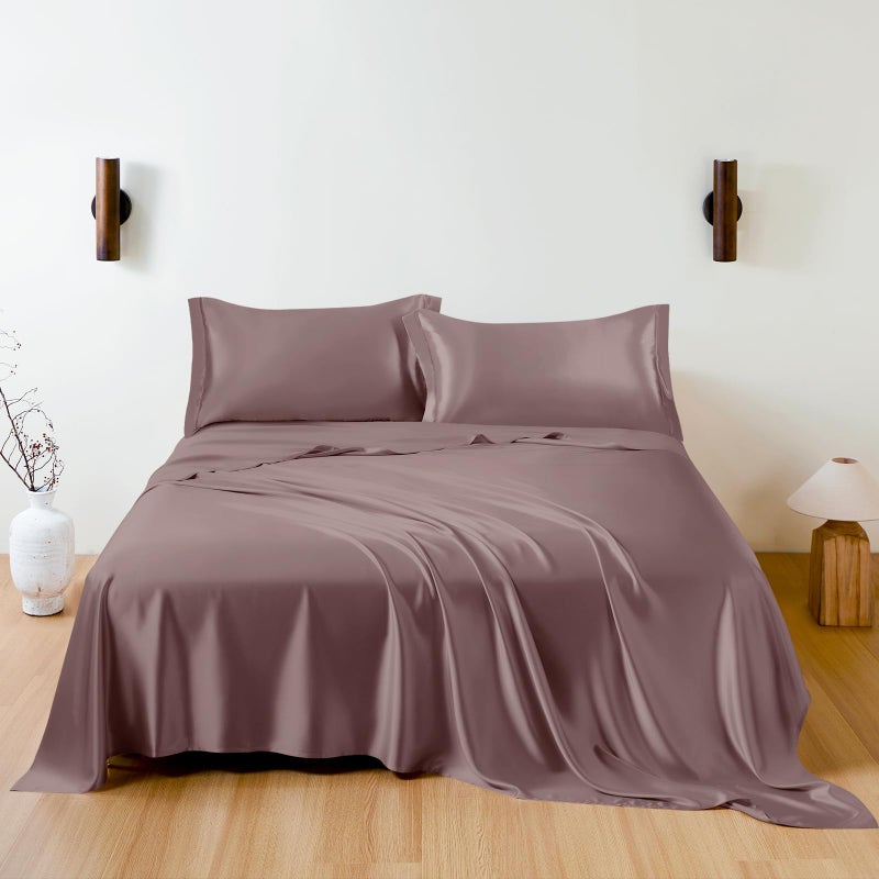 THXSILK 100 Mulberry Silk Sheet Set 7A Silk Sheet Set Soft Breathable Luxury Bedding 1 Flat Sheet 1 Fitted Sheet 2 Pillow Shams King Purple