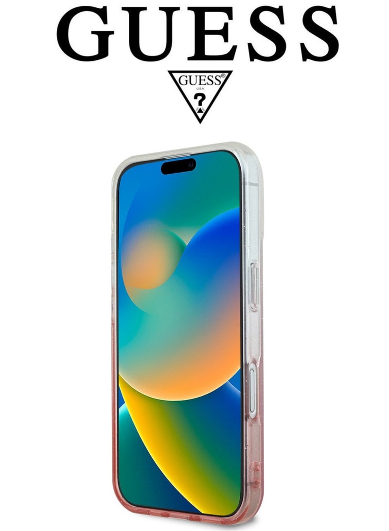 iPhone 16 Case, phone case supports magsafe and wireless charging, iphone case with elegant gradient Pink design with original logo and design approved by the global brand GUESS