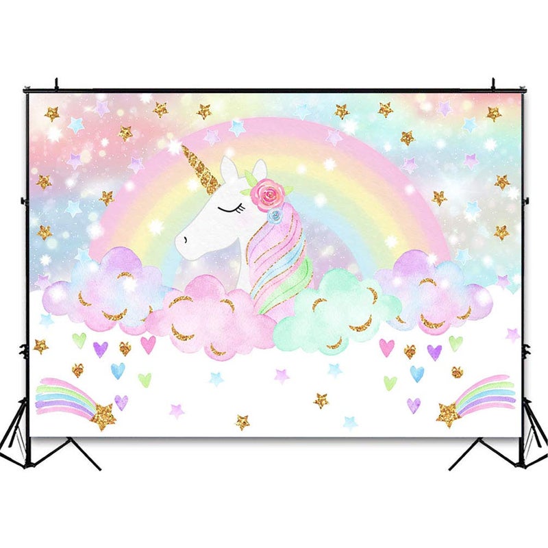 Avezano Rainbow Unicorn Birthday Party Photoshoot Background - Magical Glitter Star Rainbow Sky Unicorn Parties Decorations 7x5ft - Image 4