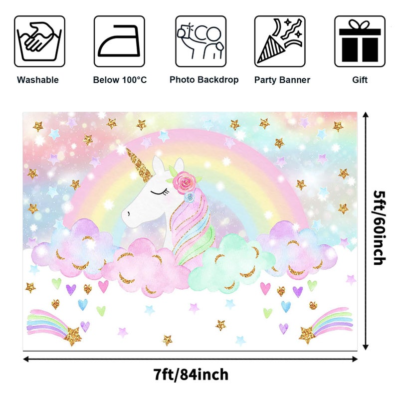 Avezano Rainbow Unicorn Birthday Party Photoshoot Background - Magical Glitter Star Rainbow Sky Unicorn Parties Decorations 7x5ft - Image 2