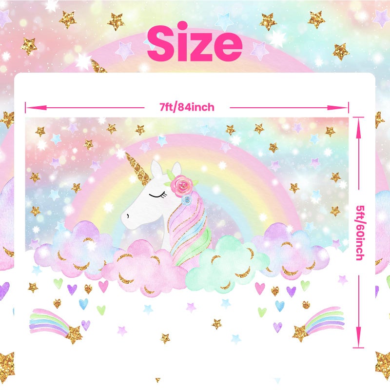 Avezano Unicorn Backdrop for Girls Birthday 7x5ft Rainbow Unicorn Birthday Decorations Happy Birthday Banner Background Photo Booth Props - Image 5