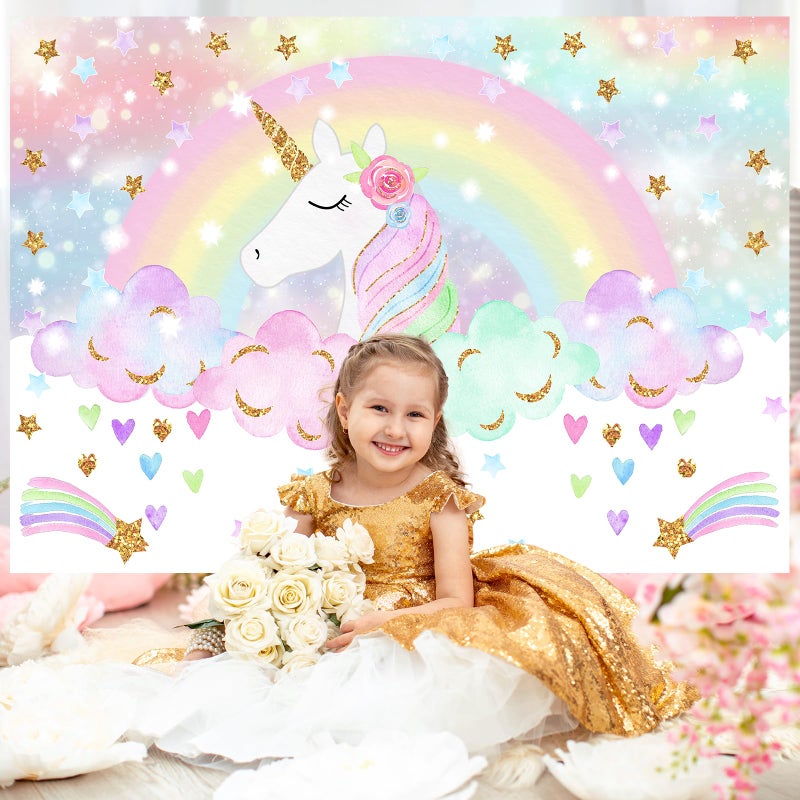Avezano Unicorn Backdrop for Girls Birthday 7x5ft Rainbow Unicorn Birthday Decorations Happy Birthday Banner Background Photo Booth Props - Image 3
