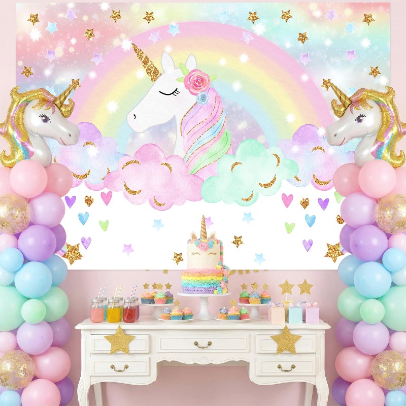 Avezano Unicorn Backdrop for Girls Birthday 7x5ft Rainbow Unicorn Birthday Decorations Happy Birthday Banner Background Photo Booth Props - Image 2