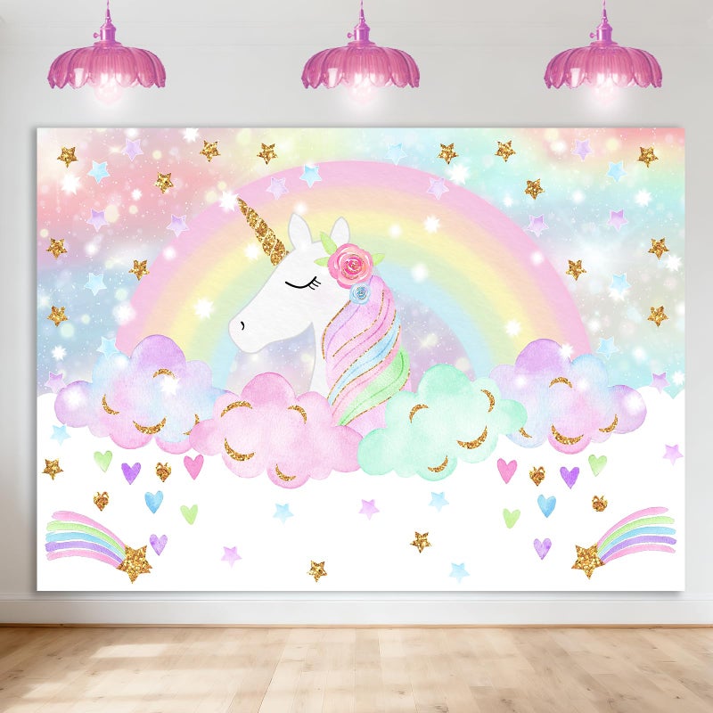 Avezano Unicorn Backdrop for Girls Birthday 7x5ft Rainbow Unicorn Birthday Decorations Happy Birthday Banner Background Photo Booth Props - Image 1