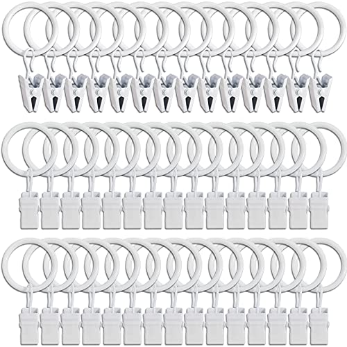 LLPJS 44 Pack Curtain Rings with Clips Curtain Clip Rings Hooks Bow Hanger Clips for Hanging Drapery Drapes Bows Ring 1 inch Interior Diameter Fits up to 58 Rod White