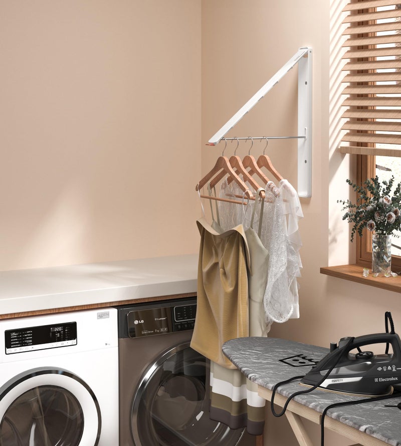 Dr.DJ Clothes Drying Rack, Wall-Mounted Retractable & Foldable Clothes Hanger for Laundry Room Organization and Storage, Clothes Hanger Rack for Dorm, Closet, Balcony(1 Pack, White) - Image 4