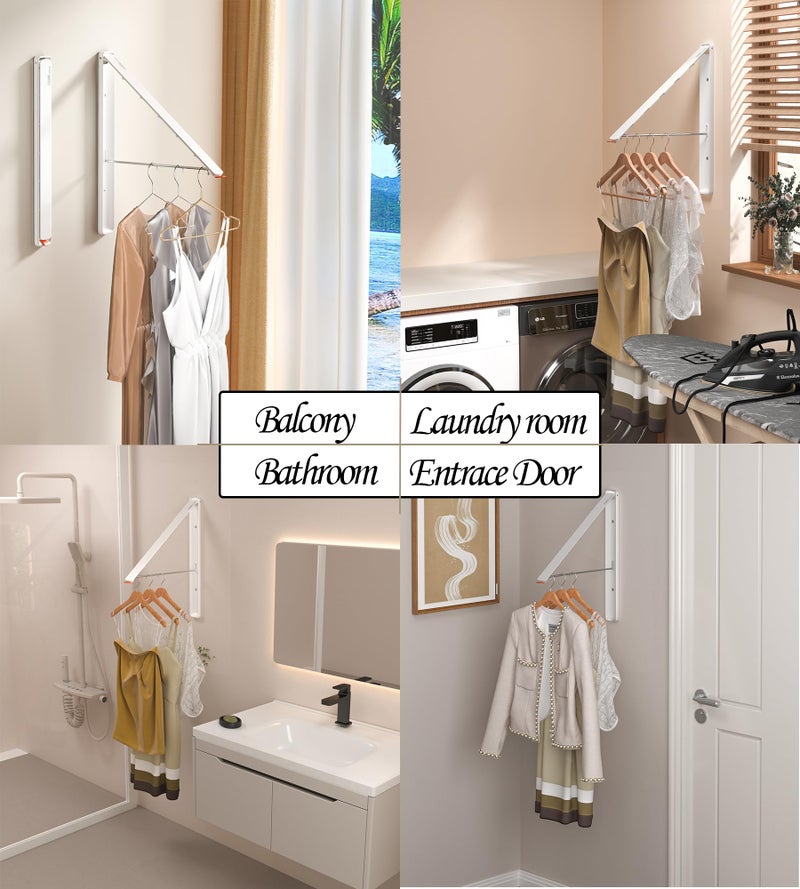 Dr.DJ Clothes Drying Rack, Wall-Mounted Retractable & Foldable Clothes Hanger for Laundry Room Organization and Storage, Clothes Hanger Rack for Dorm, Closet, Balcony(1 Pack, White) - Image 3
