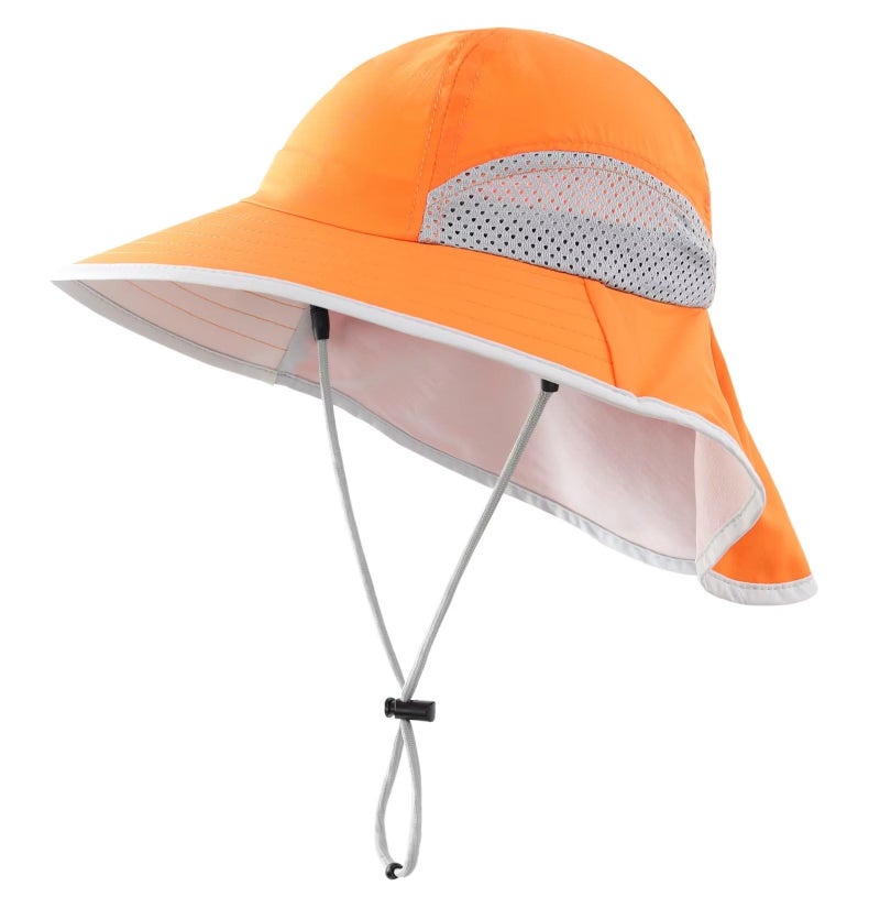 Connectyle Kids Adjustable Fishing Hat for Boys Girls Wide Brim UPF 50+ Sun Hats with Neck Flap Summer Beach Sun Hat Orange - Image 1
