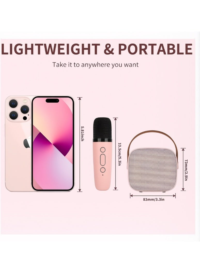 Ruinengda Kids Mini Karaoke Machine 2 Wireless Microphones Bluetooth Speaker 18 Pre-Loaded Songs Birthday Gifts with Colorful Lights (Pink) - Image 2