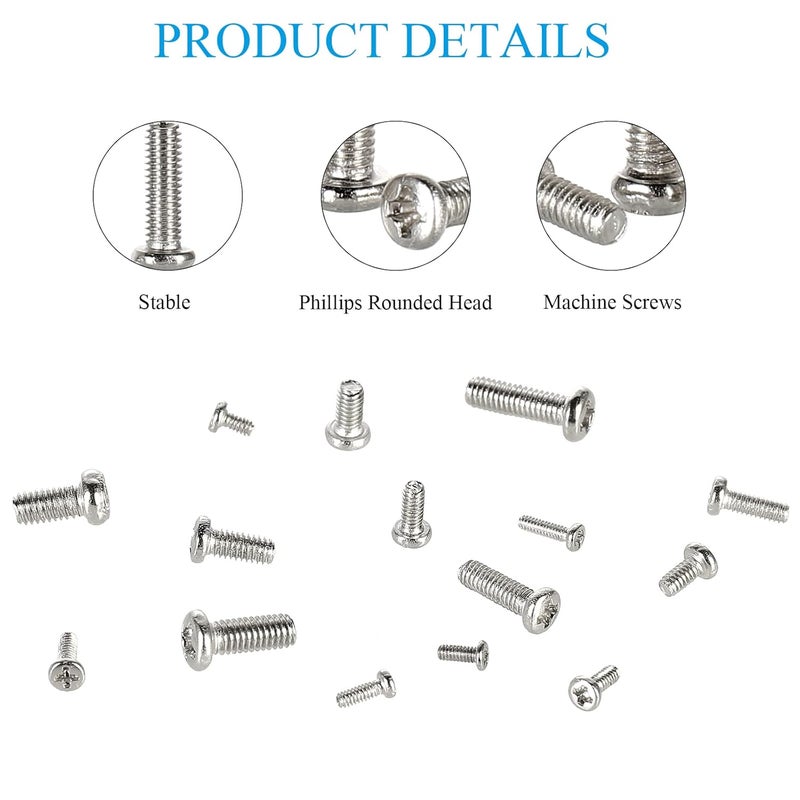 HanTof 750pcs M1.4/M1.6/M2/M2.5/M3 Phillips Pan Head Small Machine Screws,Tiny Screw,Micro Little Screws,Mini Screw Assortment Kit for Watch,Toy,Electronic Equipment Repair,Nickel-Plated Carbon Steel - Image 3