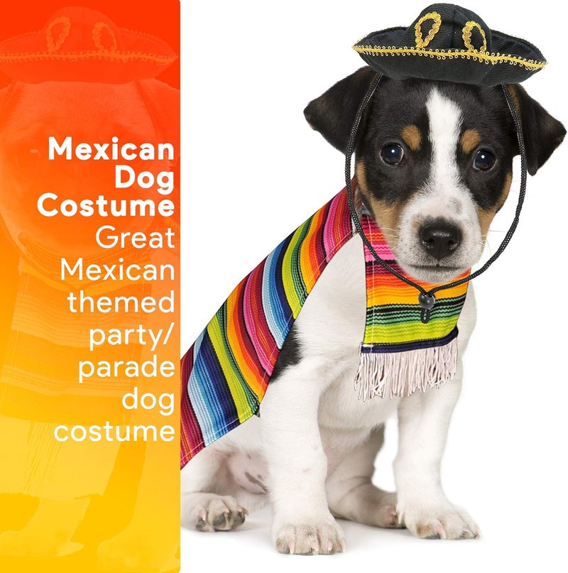 Skeleteen Mexican Serape Dog Costume  Cinco de Mayo Poncho and Sombrero Costumes for Pets Size L  Small Breeds Multicolored - Image 2