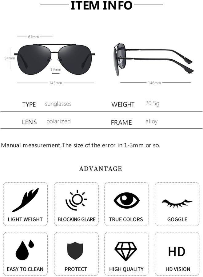 NALANDA Men's Polarized Sunglasses With UV400 HD Lens, Outdoor Sport Driving Sun glasses, Classic Retro Design Aviator Style, 100% UV Blocking (Black)- 143mm - Image 3
