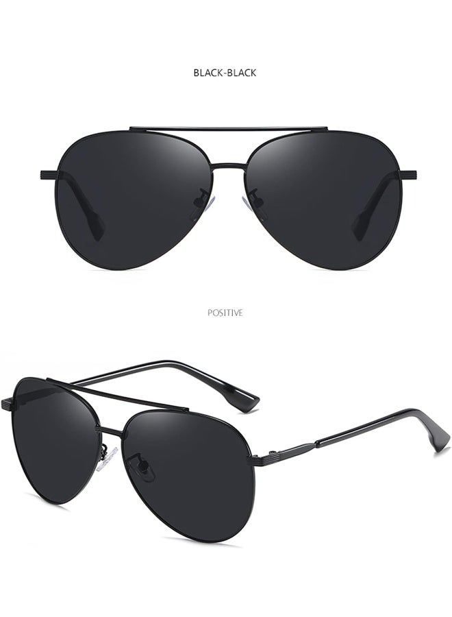 NALANDA Men's Polarized Sunglasses With UV400 HD Lens, Outdoor Sport Driving Sun glasses, Classic Retro Design Aviator Style, 100% UV Blocking (Black)- 143mm - Image 2
