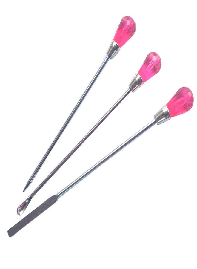 Luzen 3Pcs Nail Art Stirring Spoon Spatula Needle Stick Nail Manicure Stirring Rods DIY Tools for Acrylic Powder Liquid Mixing UV Gel Dotting Rhinestone Nail Art Tools Kit for Salon and Person Use, Rose Red - Image 1