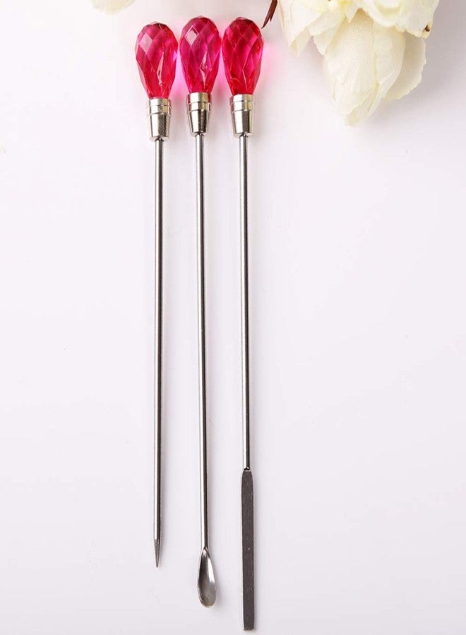 Luzen 3Pcs Nail Art Stirring Spoon Spatula Needle Stick Nail Manicure Stirring Rods DIY Tools for Acrylic Powder Liquid Mixing UV Gel Dotting Rhinestone Nail Art Tools Kit for Salon and Person Use, Rose Red - Image 2