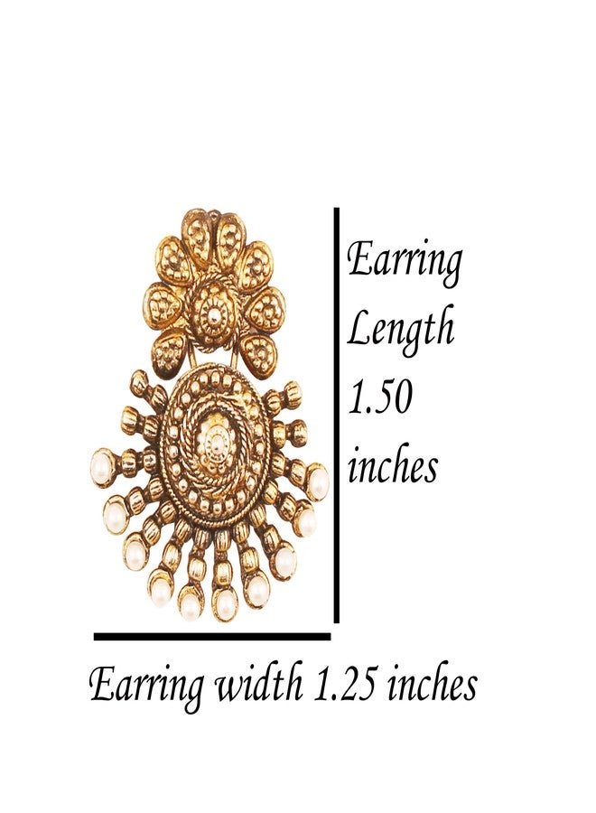 Touchstone Indian bollywood ancient southern gold jewelry inspired bridal jewelry earrings with faux pearls for women in antique tone and oxidized. - Image 5