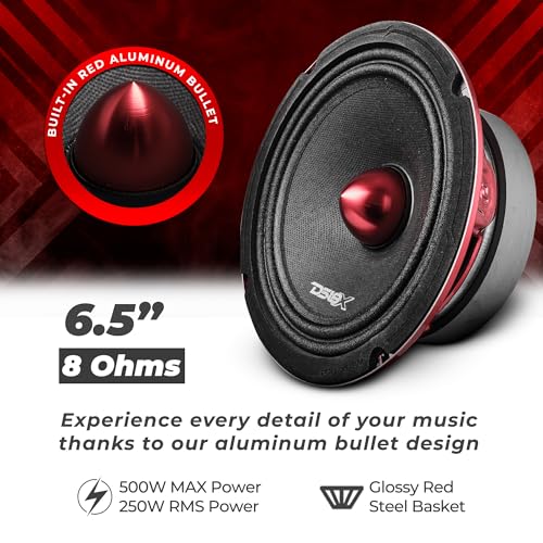 DS18 PRO-X6BM Loudspeaker - 6.5", Midrange, Red Aluminum Bullet, 500W Max, 250W RMS, 8 Ohms - Premium Quality Audio Door Speakers for Car or Truck Stereo Sound System (1 Speaker) - Image 2
