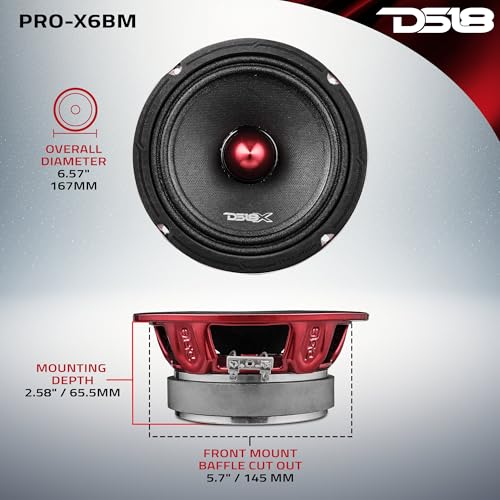 DS18 PRO-X6BM Loudspeaker - 6.5", Midrange, Red Aluminum Bullet, 500W Max, 250W RMS, 8 Ohms - Premium Quality Audio Door Speakers for Car or Truck Stereo Sound System (1 Speaker) - Image 4