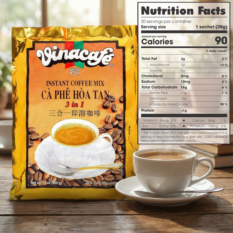 Vinacafe Instant Coffee Packets 3 in 1 Authentic Vietnamese Taste, Balanced Medium Roast Coffee Mix for Quick Preparation at Home, Office or Travel, Single Serve Sachets (Pack of 1 | 20 Sachets Per Bag) - Image 4