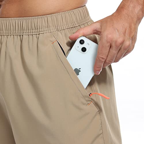 SPOSULEI Men's Athletic Shorts Quick Dry Lightweight Gym Running Casual 7 Inch Inseam Shorts with Zipper Pockets Khaki 3X-Large - Image 4