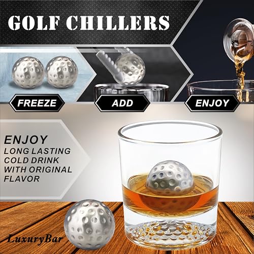 LuxuryBar Golf Whiskey Decanter Set 25.4oz Whiskey Decanter Sets for Men with 2 Chiller, 2 Glasses&Tray, Golf Accessories for Mens Bourbon Golf Gifts for Men Dad Him Husband Boyfriend Liquor Dispenser - Image 2