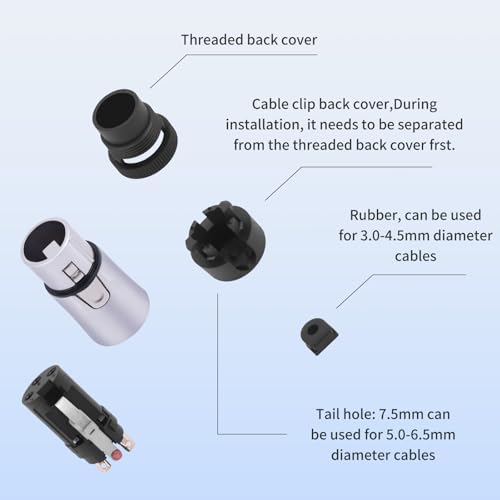 HUALEU 3Pin XLR Connectors Plug,XLR 3 Pin Male/Female Plugs Audio Mic Microphone Cable Plug Connector Audio Socket,1 Male+1 Female-2 Pack - Image 3
