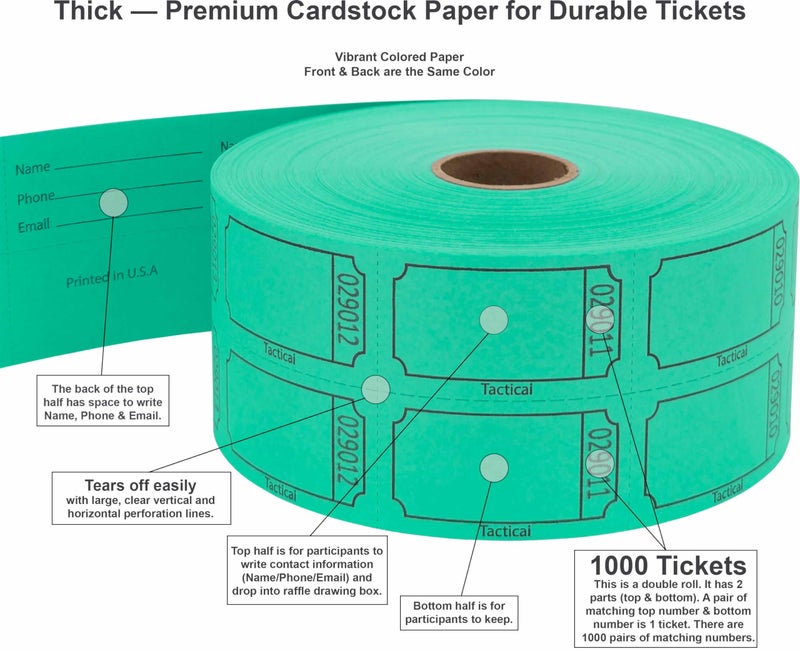 Tacticai 1000 Raffle Tickets, Blank, Green (1 of 8 Colors), Double Roll for Events, Entry, Class Reward, Fundraiser & Prizes - Image 2