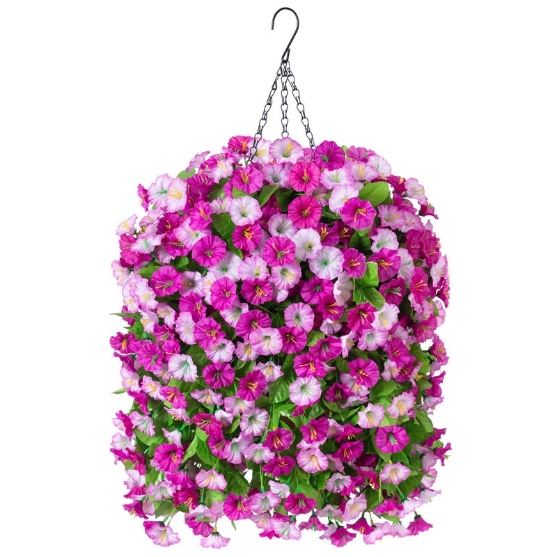 Ammyoo Artificial Fake Hanging Flowers Basket for Spring Decor, Faux Silk Flower in Planter for Summer, Outdoor Artificial Floral for Home Porch Yard(Double Lotus) - Image 1