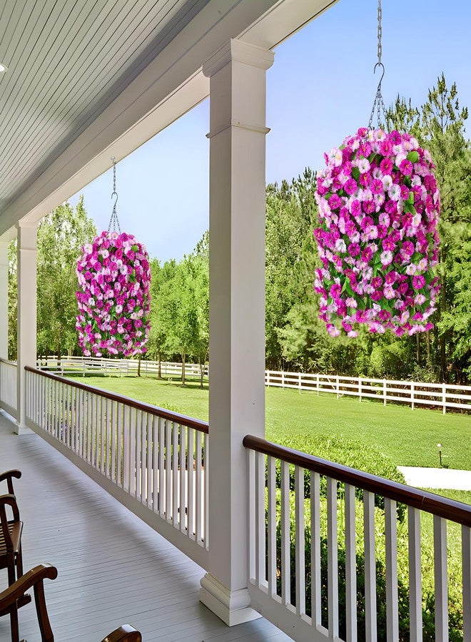Ammyoo Artificial Fake Hanging Flowers Basket for Spring Decor, Faux Silk Flower in Planter for Summer, Outdoor Artificial Floral for Home Porch Yard(Double Lotus) - Image 5