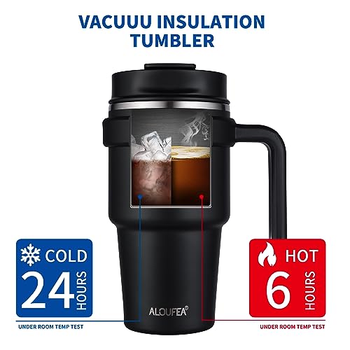 ALOUFEA 20 oz Insulated Coffee Mug Tumbler with Handle, Stainless Steel Travel Mug Tumbler with Lid and Straw,Double Wall Vacuum Leak Proof Ice Coffee Thermal Cup, Black - Image 4