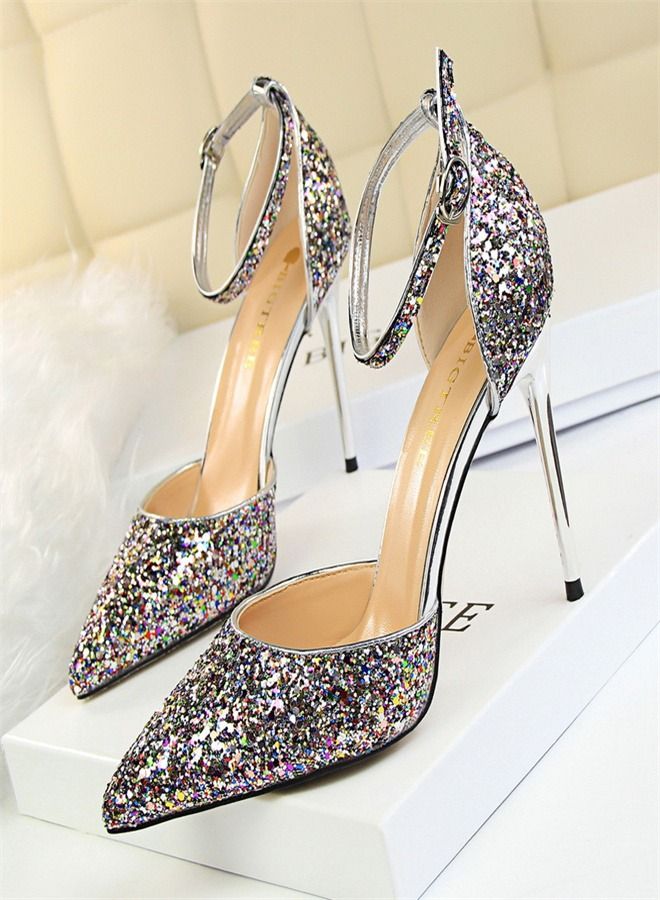 BIGTREE Shallow Pointed Metal High-Heeled Sandals 9.5CM 