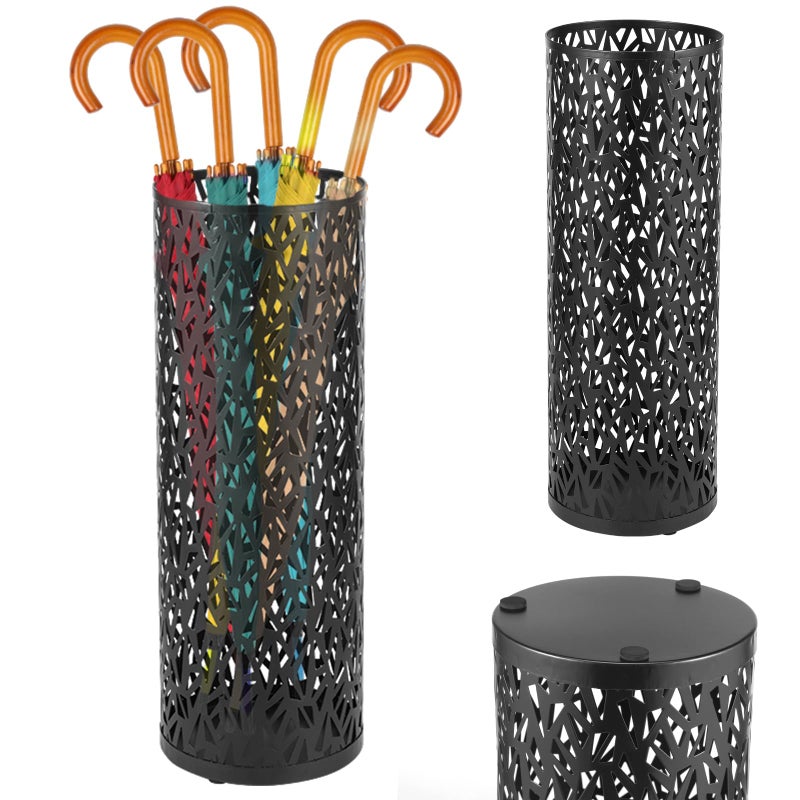 KOUISYY Metal Umbrella Stand Rack Umbrella Holder for Entryway Freestanding Umbrella Rack Organizer Round Umbrella Holder Bin Cane Walking Stick Holder for Home Office Hotel Summer Gift 59165Black