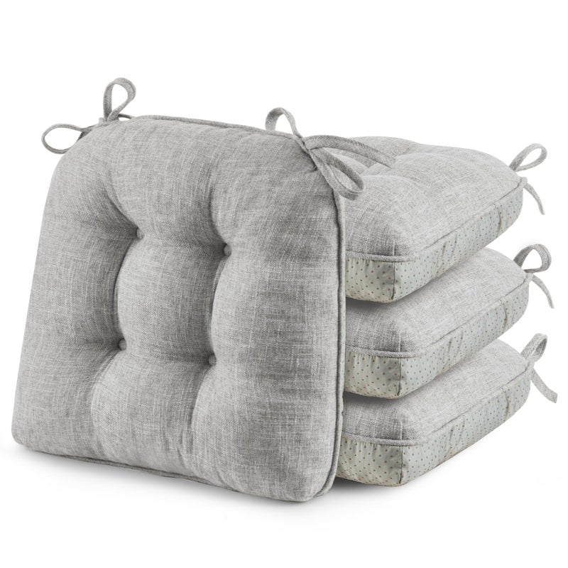 puredownÂ® Chair Cushions for Dining Chairs, Tufted Memory Foam Chair Pads with Non-Slip Backing, Kitchen Seat Cushions with Ties, Washable Seat Pad Set of 4, 15.5" x 15.5" x 4", Light Grey - Image 1