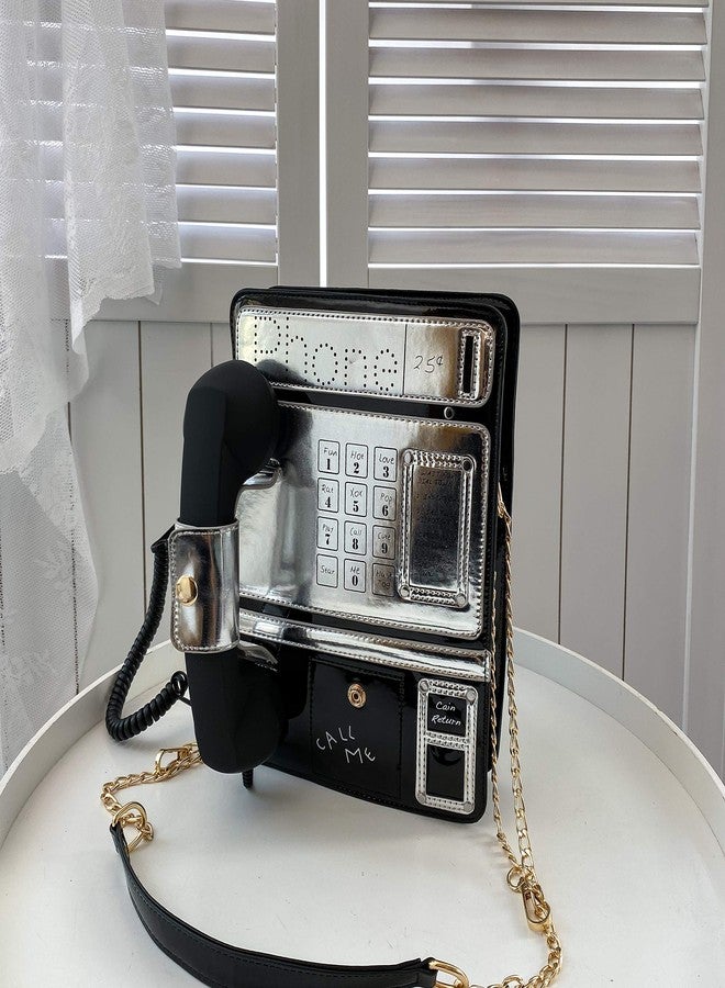 KUANG! Women Reflective Laser Fashion Telephone Shaped Shoulder Bag Ladies Funny Crossbody Bag Chain Purse - Image 2