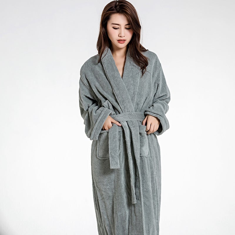 Unisex Cotton Bathrobe Thick Absorbent Long Winter Dark gray  - Image 4