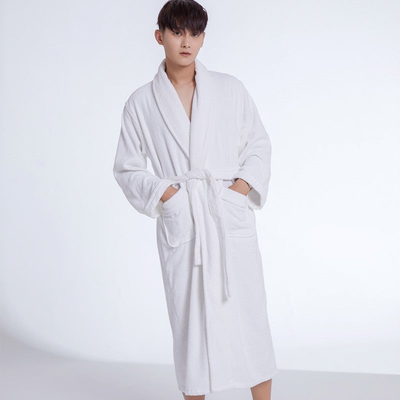 Unisex Cotton Bathrobe Thick Absorbent Long Winter Dark gray  - Image 5