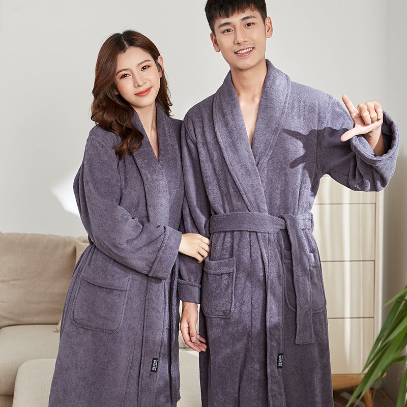 Unisex Cotton Bathrobe Thick Absorbent Long Winter Dark gray  - Image 1