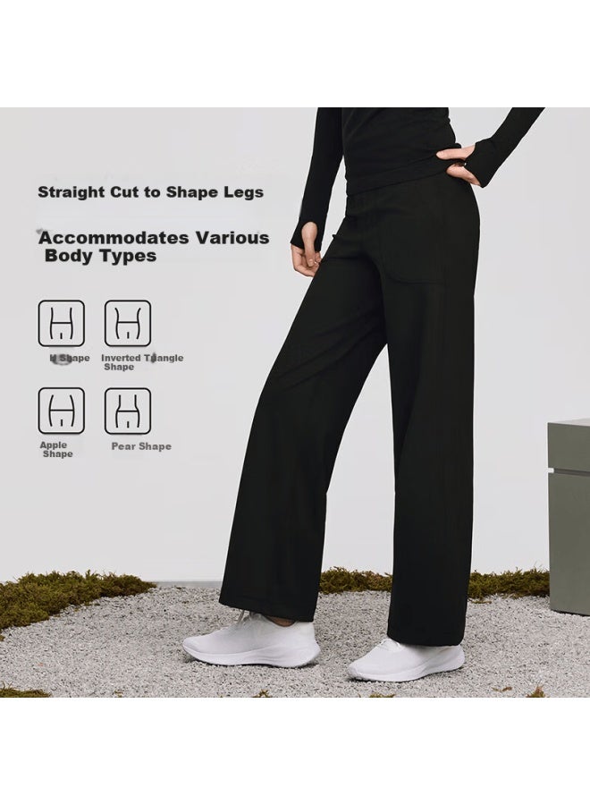 Vvc Women's Casual Pants Autumn Winter Sports Sweatpants Loose Two-way Wide-leg Slim Fit Straight Pants Starry Black M - Image 1