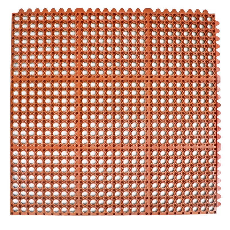 New Star Foodservice New Star 1 pc Heavy Duty Red 36x36 inch Interlocking Restaurant  Bar Grease Resistant Rubber Floor Mat 