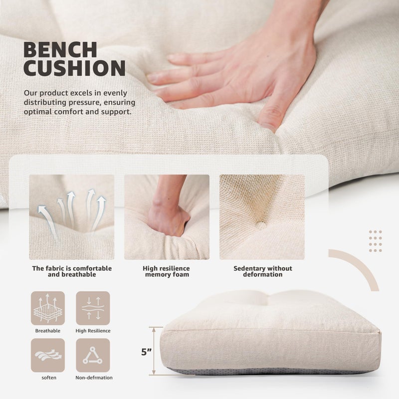 DANGHOOGY Indoor Bench Cushions, Tufted High-Density Foam Cushions for Indoor Furniture, Soft Bench Seat Cushion with Non-Slip Bottom, 36" X 14" X 4 (Cream) - Image 2