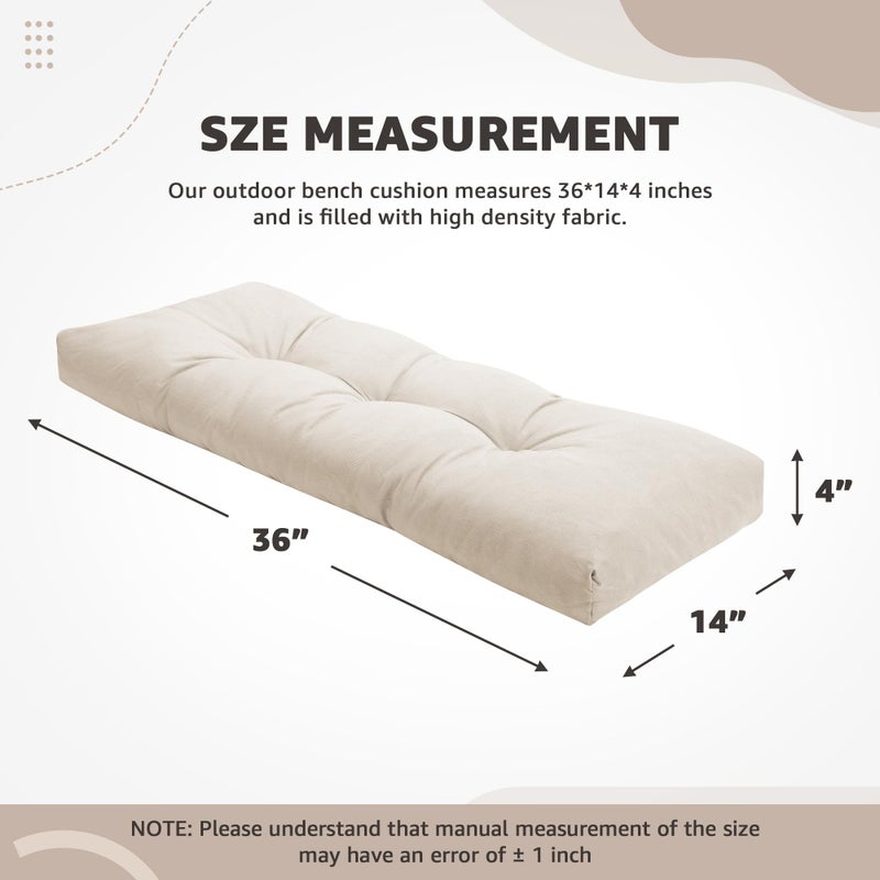 DANGHOOGY Indoor Bench Cushions, Tufted High-Density Foam Cushions for Indoor Furniture, Soft Bench Seat Cushion with Non-Slip Bottom, 36" X 14" X 4 (Cream) - Image 5