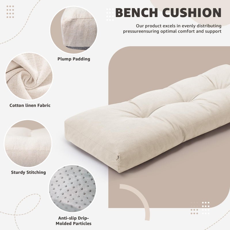 DANGHOOGY Indoor Bench Cushions, Tufted High-Density Foam Cushions for Indoor Furniture, Soft Bench Seat Cushion with Non-Slip Bottom, 36" X 14" X 4 (Cream) - Image 3