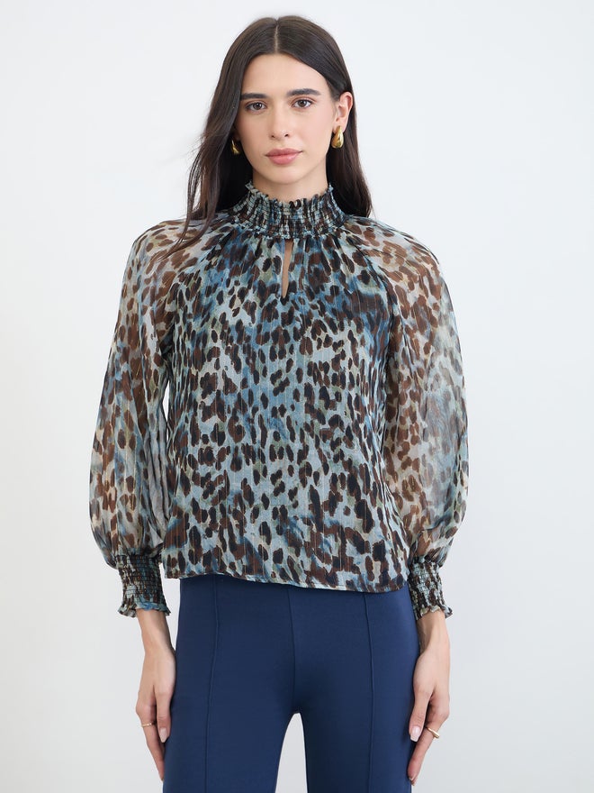 Styli Animal Print Lurex Semi Sheer Blouse - Image 3